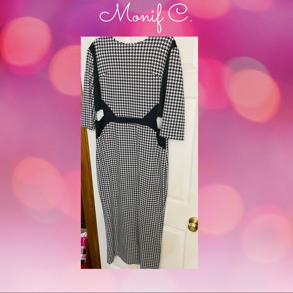 Beautiful Monif C. Long Houndstooth Designer Dress